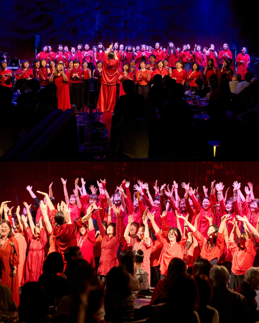 ビルボードライブ横浜のステージで、ソウルバードミュージックスクールのゴスペル生がライブパフォーマンスを披露しているコンサート風景